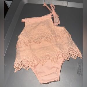 Boutique- Salmon-colored Lace Baby Romper